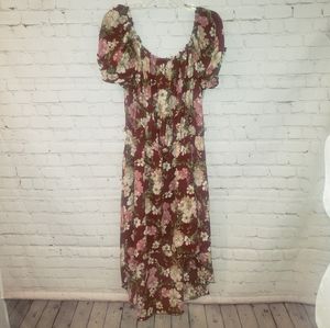 Burgundy floral hi low dress